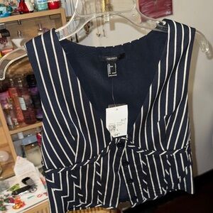 Forever 21 Navy & White Striped Button-Front Vest